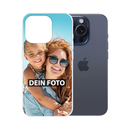 Personalisierte Handyhülle für Apple iPhone 15 Pro - Individuell selbst gestalten mit Foto und Text - Transparente Hülle aus Silikon von PR Print Royal