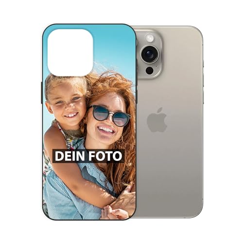 Personalisierte Handyhülle für Apple iPhone 15 Pro Max - Individuell selbst gestalten mit Foto und Text - Schwarze Hülle aus Silikon von PR Print Royal