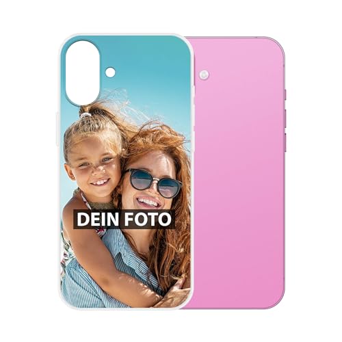 PR Print Royal Personalisierte Handyhülle für Apple iPhone 16 Plus - Selbst gestalten mit Foto und Text - Transparente Hülle aus Silikon für iPhone 16 Plus von PR Print Royal