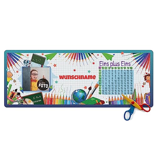 PR Print Royal Schreibtischunterlage selbst gestalten mit Foto und Name - Eins plus Eins - Blau - Waschbar, Personalisierte Geschenke zur Einschulung | 800 x 300 mm, Rutschfest, Schreibtischschutz von PR Print Royal