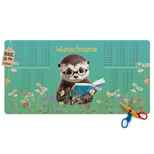 Pr Print Royal Schreibtischunterlage selbst gestalten mit Name - mit kleinem Einmaleins - Otter - Waschbar, Personalisierte Geschenke zur Einschulung | 80x40 cm, Rutschfest von PR Print Royal