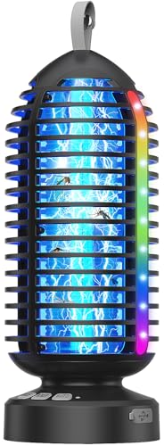 Insektenvernichter Akku, 4000mAh Mückenlampe Campinglampe with RGB Licht, 3000V Mückenabwehr Outdoor USB Fliegenfalle, IP65 Insektenvernichter Elektrisch Tragbare für Innen Gärten Camping von PRANITE