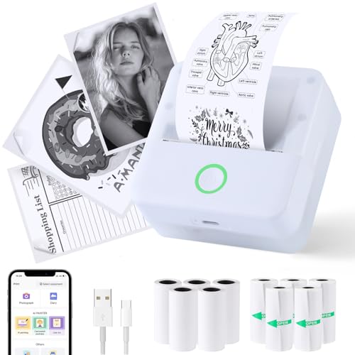 PRAOAHEI Mini Drucker, Tragbarer Fotodrucker mit 10 Rollen Druckerpapier, Bluetooth-Etikettendrucker, Thermodrucker für Notizen, Fotos, Tagebücher, Heimwerken, kompatibel mit iOS und Android PRAOAHEI Mini Drucker, Tragbarer Fotodrucker mit 10 Rollen Druckerpapier, Bluetooth-Etikettendrucker, Thermodrucker für Notizen, Fotos, Tagebücher, Heimwerken, kompatibel mit iOS und Android von PRAOAHEI