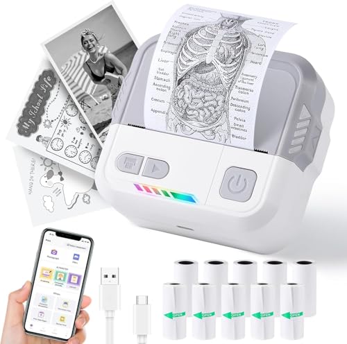PRAOAHEI Mini Drucker, Tragbarer Fotodrucker mit 10 Rollen Druckerpapier PRAOAHEI Mini Drucker, Tragbarer Fotodrucker mit 10 Rollen Druckerpapier von PRAOAHEI