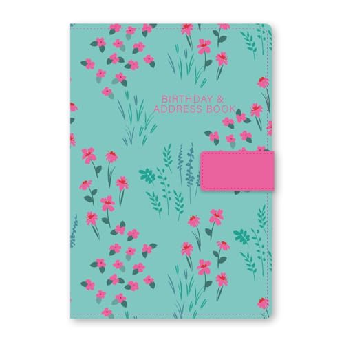 PRECIOUS LONDON Adressbuch, A-Z, Register aus schönem Stoff, Vintage-Stil, A5, fester Einband, Adressbuch mit Magnetverschluss (rosa Blumenmuster), 2024, A5 (148 × 210 mm Approx.) von PRECIOUS LONDON