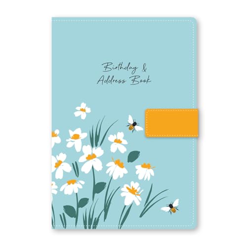 Telefon-Adressbuch, A-Z, Register aus schönem Stoff, Vintage-Stil, A5, fester Einband, Adressbuch mit Magnetverschluss (orangefarbenes Blumenmuster) von PRECIOUS LONDON