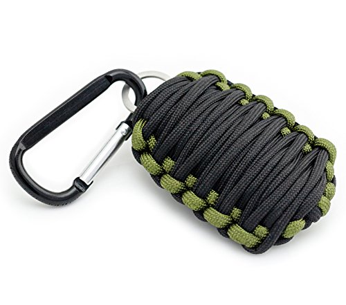 Schlüsselanhänger zum Fischen Paracord-Granate Paracord Seil Angelschnur und Fischhaken Feuerstarter Set in schwarz-olivgrün von der Marke PRECORN von PRECORN