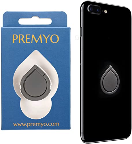 PREMYO Handy Fingerhalter mit 360° Drehfunktion in Schwarz. Handy Ring für eine komfortable Einhandbedienung von PREMYO