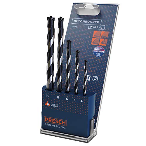 Presch Betonbohrer Set Profi 5-tlg - Hochwertiges Steinbohrer Set mit Zylinderschaft - Schlagbohrer Set für Beton, Stein, Mauerwerk und Marmor - Ø 4-10mm Presch Betonbohrer Set Profi 5-tlg - Hochwertiges Steinbohrer Set mit Zylinderschaft - Schlagbohrer Set für Beton, Stein, Mauerwerk und Marmor - Ø 4-10mm von PRESCH