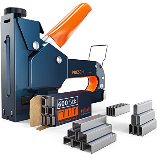 Presch Handtacker Set inkl. 600 Klammern | Robuster 3-in1 Metall für Holz, Folie, Stoff, Möbel | Langlebiger, leistungsstarker Profi Tacker für Holz mit Flachdrahtklammern Typ 53F von PRESCH