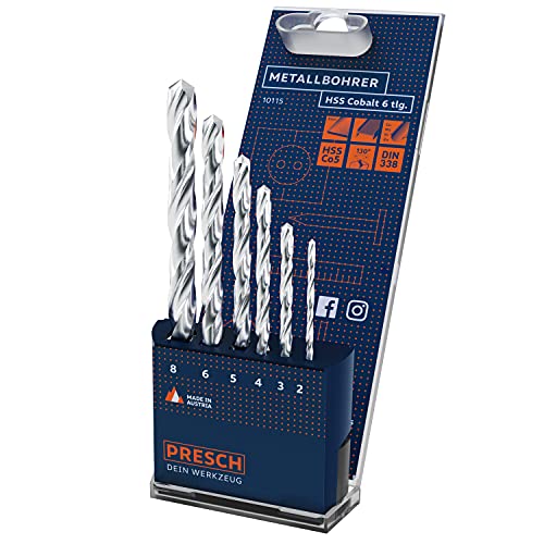 Presch Metallbohrer Set HSS Cobalt 6-tlg - Edelstahl Bohrersatz - Hochwertiges HSS Cobalt Bohrer Set für Metall, Stahl, Eisen uvm. - Profi HSS-CO Edelstahl Bohrer - Ø 2-8mm Presch Metallbohrer Set HSS Cobalt 6-tlg - Edelstahl Bohrersatz - Hochwertiges HSS Cobalt Bohrer Set für Metall, Stahl, Eisen uvm. - Profi HSS-CO Edelstahl Bohrer - Ø 2-8mm von PRESCH
