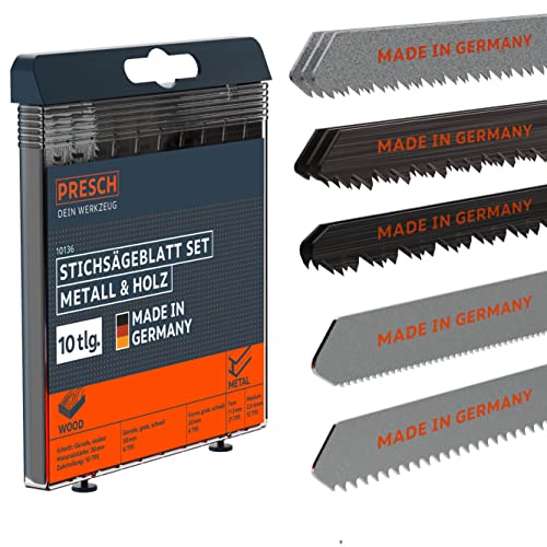 Presch Stichsägeblätter Set Metall & Holz 10 Stk. - Stichsägeblatt Set für alle Anwendungen - Profi Stichsägeblatt Set - Universalschaft für jede Stichsäge - Präzises Sägeblattsortiment Presch Stichsägeblätter Set Metall & Holz 10 Stk. - Stichsägeblatt Set für alle Anwendungen - Profi Stichsägeblatt Set - Universalschaft für jede Stichsäge - Präzises Sägeblattsortiment von PRESCH