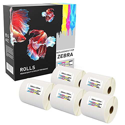 2,500 Zebra 100mm x 150mm Thermoetiketten (500 Etiketten pro Rolle) kompatibel zu Zebra Etikettendrucker - 5 Rollen von PRESTIGE CARTRIDGE