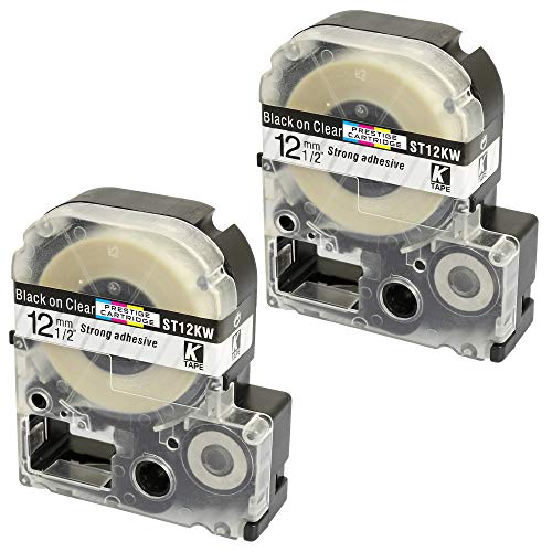 2 Kassetten LC-4TBN LC-4TBN9 ST12KW schwarz auf transparent 12mm x 8m Schriftband kompatibel für Epson LabelWorks LW-300 LW-300L LW-400 LW-500 LW-600P LW-700 LW-900P LW-1000P Beschriftungsgerät von PRESTIGE CARTRIDGE