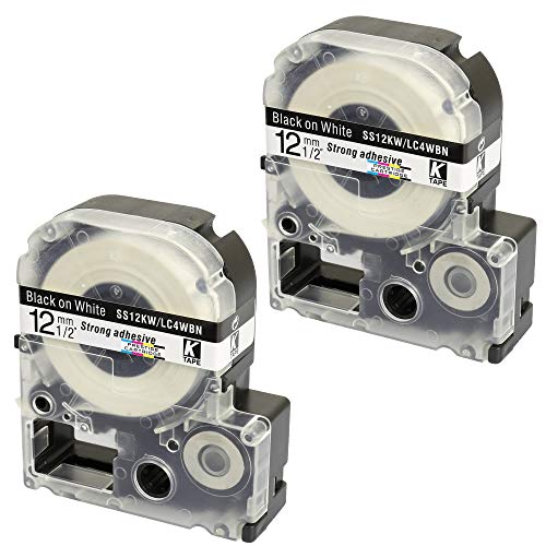2 x Schriftband-Kassetten SS12KW LC-4WBN LC-4WBN9 schwarz auf weiß (12mm x 8m) kompatibel für Epson LabelWorks LW-300 LW-300L LW-400 LW-500 LW-600P LW-700 LW-900P LW-1000P KingJim TepraPro SR950 SR750 von PRESTIGE CARTRIDGE
