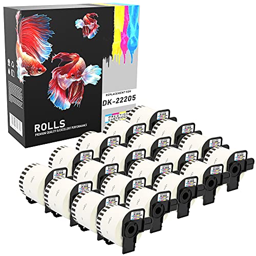 20 x Label DK22205 Endlos-Etiketten kompatibel zu Brother QL-500, QL-550, QL-560, QL-570, QL-580N, QL VINGT von PRESTIGE CARTRIDGE