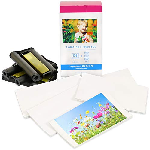 PRESTIGE CARTRIDGE und Papier kompatibel zu KP-108IN für Canon Selphy CP1300 CP1200 CP1000 CP910 CP820 CP810 CP800 CP790 CP780 Fotodrucker | 3 Farbkartuschen | 108 Blatt | Postkarten-Größe: 100 x 148mm, kartusche & papier von PRESTIGE CARTRIDGE