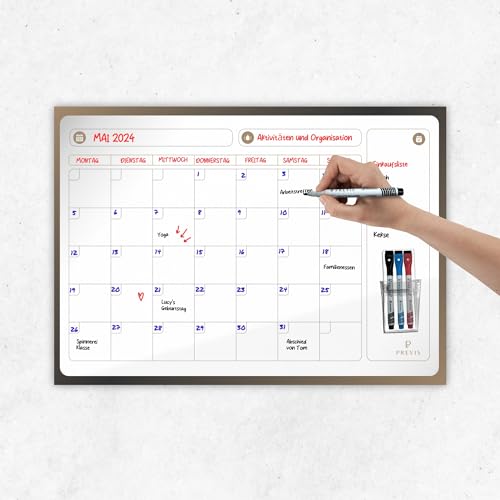 PREVIS Monatsplaner Abwischbar Wandkalender din A2 (60X40 CM) mit 3 Markern - Familienplaner Abwischbar Wand - Wandtafel Wochenplaner - Klebstoff, der die Wand Nicht Beschädigt von PREVIS