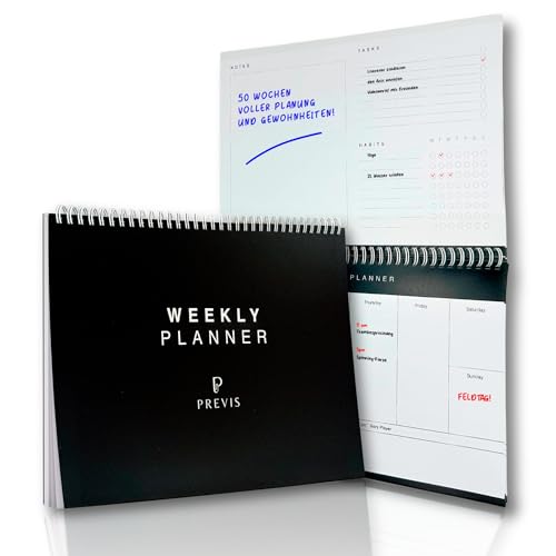PREVIS Weekly Planner Habit Tracker To Do Planer A4-50 Blatt à 100g für 50 Wochen - Wochenplaner Minimalistischer und Produktiver - Productivity Planner for Study and Work - Planer Undatiert von PREVIS