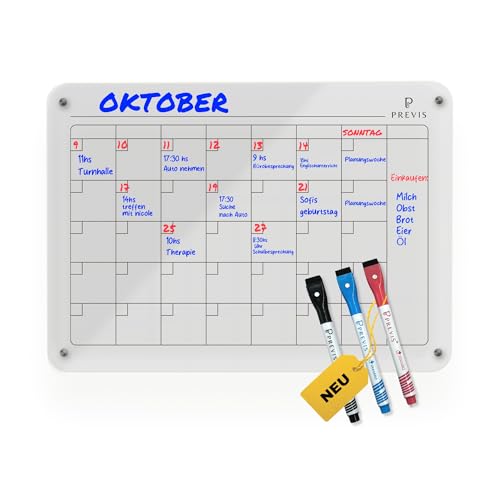 Previs Acryl Kalender für Kühlschrank A4 mit 3 Boardmarkern - Monatsplaner Abwischbar Kühlschrank Kalender - Acrylic Magnetic Calendar for Fridge Transparent - Familienplaner Abwischbar von PREVIS