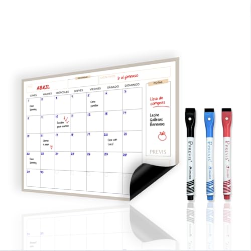 Previs Monatlicher Magnetkalender für Kühlschrank A4 - Magnetkalender - Wöchentlicher Organizer mit 4 Filzstiften - Kühlschrank - Planer für Menüs, Kinder, Routinen, Arbeit, Tagebuch von PREVIS