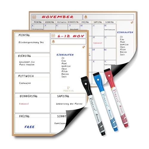 Previs Pack Magnetischer Monatsplaner + Magnetischer Wochenplaner für Kühlschrank und Schreibtisch - Organizer mit Magnet - Jorn Adaplaner, Shopping, Rutina, Studio, Arbeit von PREVIS