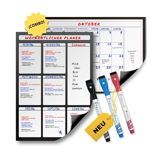 Previs Pack Magnetischer Monatsplaner + Magnetischer Wochenplaner für Kühlschrank und Schreibtisch - Organizer mit Magnet - Jorn Adaplaner, Shopping, Rutina, Studio, Arbeit von PREVIS