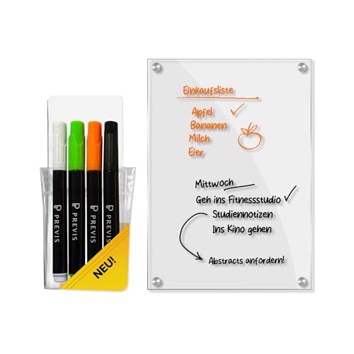 Previs Tafel Magnetica Kühlschrank Acryl Durchsichtig A5 (21X16cm) mit 4 Stiften - Tafel Methacrylat Weiß mit Magneten Ideal für Kalender, Aufgaben, Einkaufen, Kinder, Arbeit, Schule von PREVIS