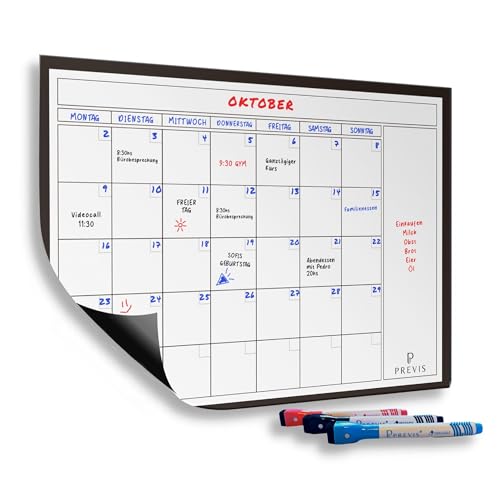 Previs Whiteboard Kalender A3 (40x30CM) mit 3 Löschbaren Markern - Magnet kalender - Kühlschrank Kalender - Monatsplaner Magnetisch - Magnet Kalender Kühlschrank - Monthly Planner von PREVIS