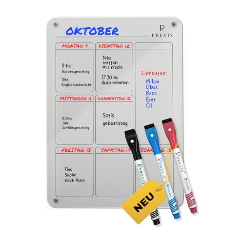 Previs Wochenplaner Abwischbar Acryl Magnetisch für Kühlschrank A4 mit 3 Boardmarkern - Weekly Planner Kühlschrank Acryl - Magnetic Calendar for Fridge Transparent - Familienplaner Abwischbar von PREVIS