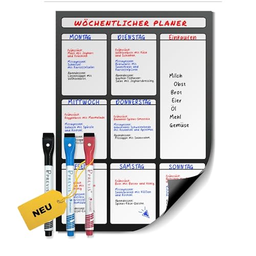 Previs Wochenplaner Abwischbar mit 3 Löschbaren Stiften - Magnettafel Küche - Wochenplaner Magnetisch - Magnettafel Kühlschrank - Whiteboard Wochenplaner - 100% Anpassbar von PREVIS