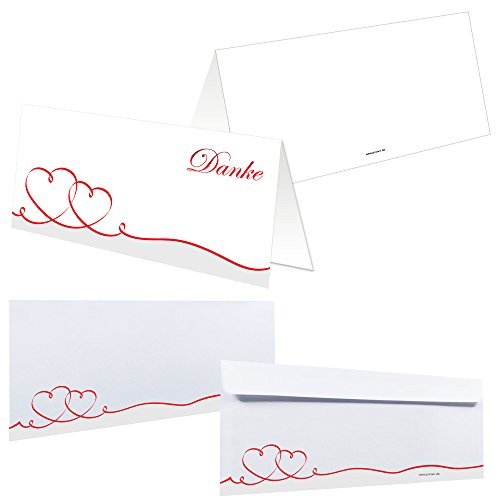 PRICARO Dankeskarten mit Briefumschlägen Geschwungene Herzen, Rot, je 25 Stück von PRICARO