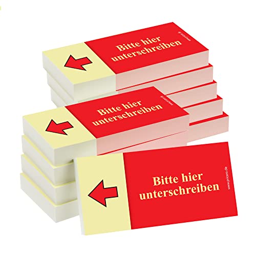 PRICARO Haftnotizen "Bitte hier unterschreiben", Pfeil links, rot, 100 Blatt, 10 Stück von PRICARO