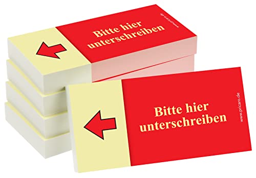 PRICARO Haftnotizen "Bitte hier unterschreiben", Pfeil links, rot, 100 Blatt, 5 Stück von PRICARO