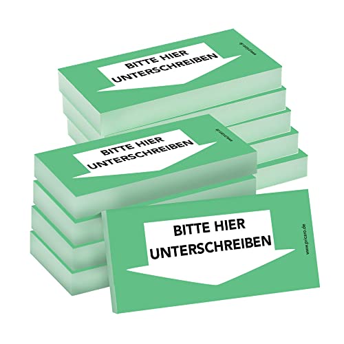 PRICARO Haftnotizen "Bitte hier unterschreiben", Unten, grün, 100 Blatt, 10 Stück von PRICARO