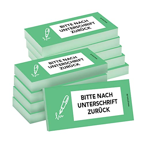 PRICARO Haftnotizen "Nach Unterschrift zurück", grün, 100 Blatt, 10 Stück von PRICARO