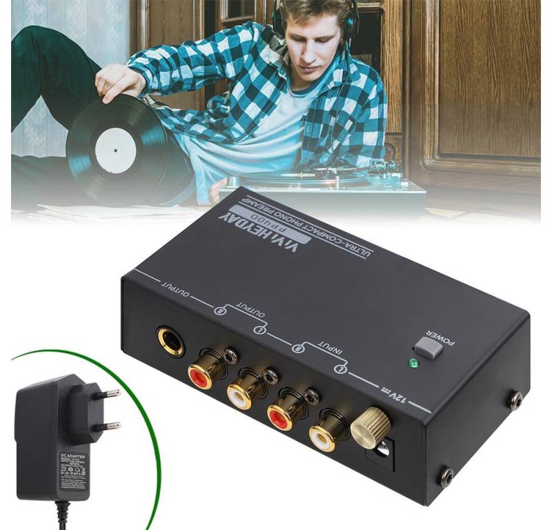 PRIISF Phono Vorverstärker MM Plattenspieler mit 3,5-mm-Kopfhörer RCA-Ausgang Audio-Adapter Ultrakompakter Phono Preamp Phonograph Phono-Wandler Audio-Adapter, Mini HiFi tereo-Phono-Vorverstärker – für Vinyl-Enthusiasten von PRIISF