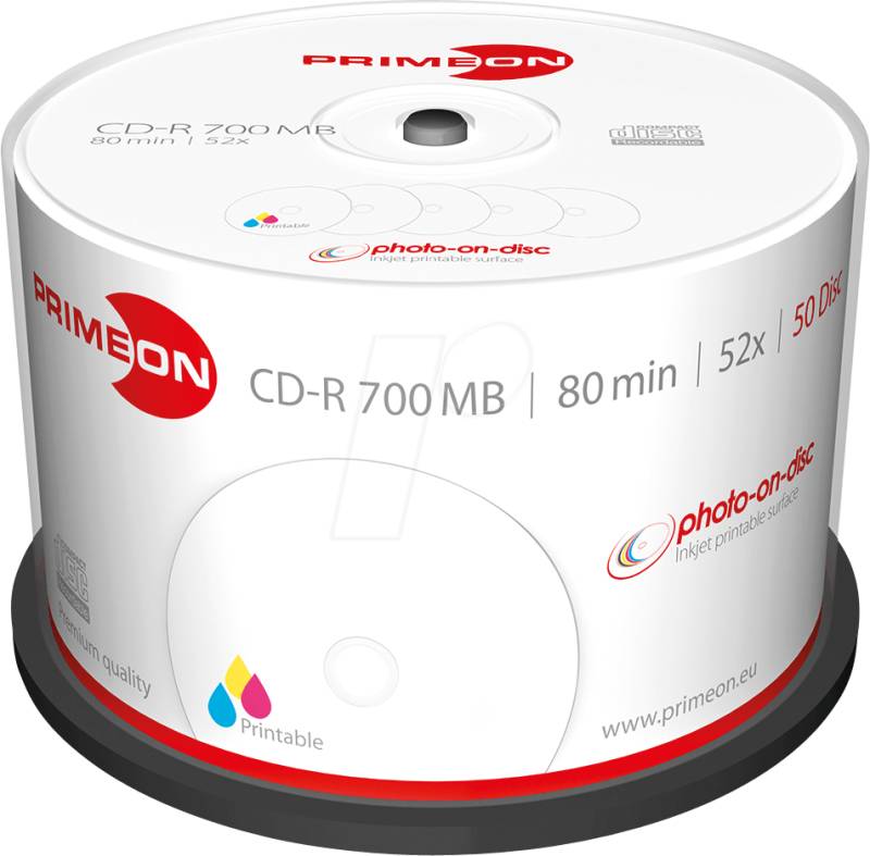 PRIM 2761105 - CD-R 80Min/700MB, 50-er Cakebox von PRIMEON