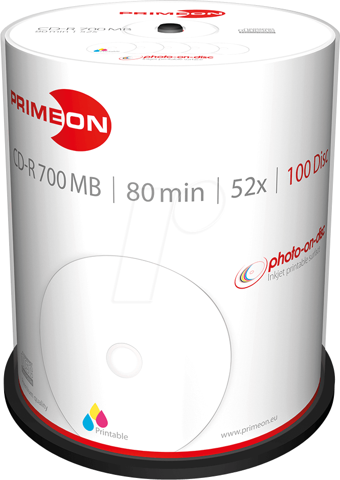 PRIM 2761106 - CD-R 80Min/700MB, 100-er Cakebox von PRIMEON