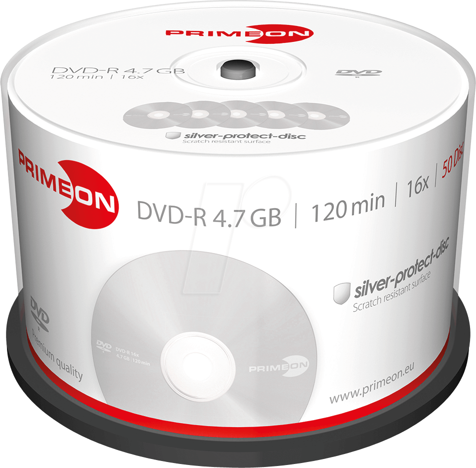 PRIM 2761204 - DVD-R 4.7GB/120Min, 50-er Cakebox von PRIMEON
