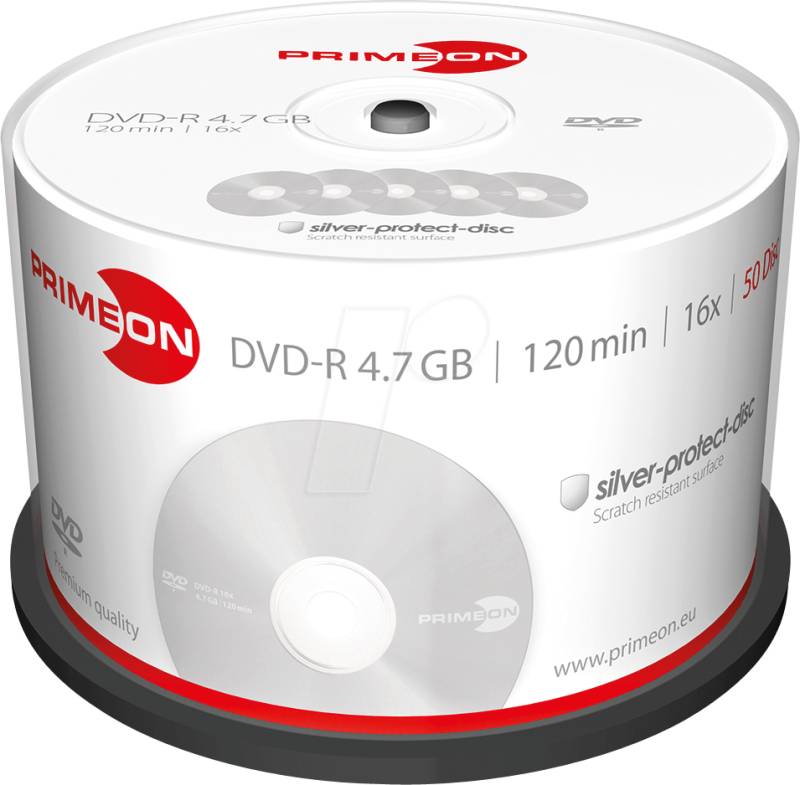 PRIM 2761204 - DVD-R 4.7GB/120Min, 50-er Cakebox von PRIMEON