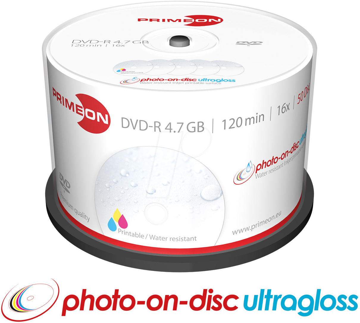 PRIM 2761207 - DVD-R 4.7GB/120Min, 50-er Cakebox, wasserfest von PRIMEON