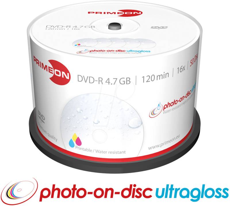 PRIM 2761207 - DVD-R 4.7GB/120Min, 50-er Cakebox, wasserfest von PRIMEON