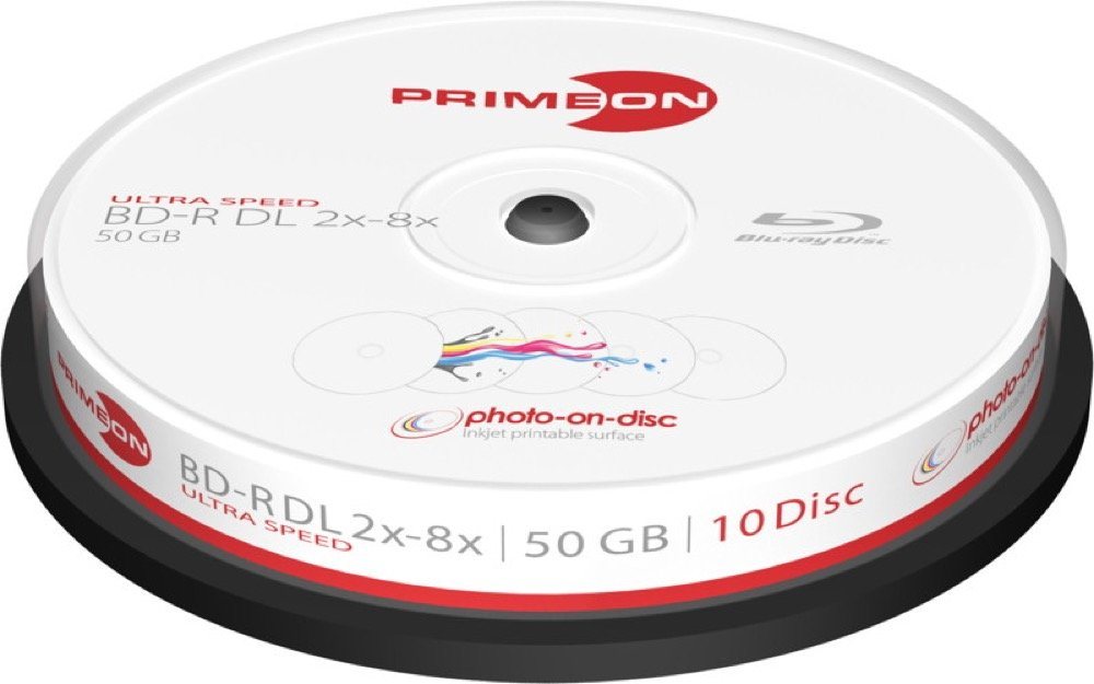 PRIMEON Blu-ray-Rohling 10 Rohlinge BD-R DL full printable photo on disc 50GB 8x Spindel PRIMEON Blu-ray-Rohling 10 Rohlinge BD-R DL full printable photo on disc 50GB 8x Spindel von PRIMEON
