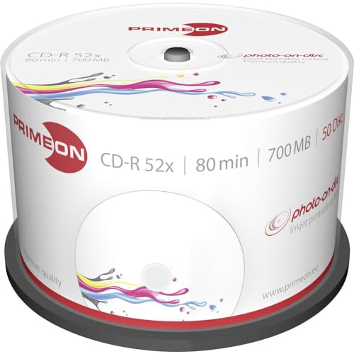 PRIMEON CD-R 80Min/700MB/52x Cakebox (50 Disc), photo-on-disc Surface, Inkjet Fullsize Printable von PRIMEON