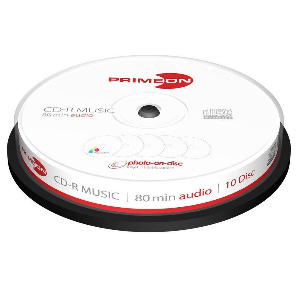 PRIMEON CD-Rohling CD-RAudio 80min 10er Spindel, bedruckbar, Bedruckbar von PRIMEON