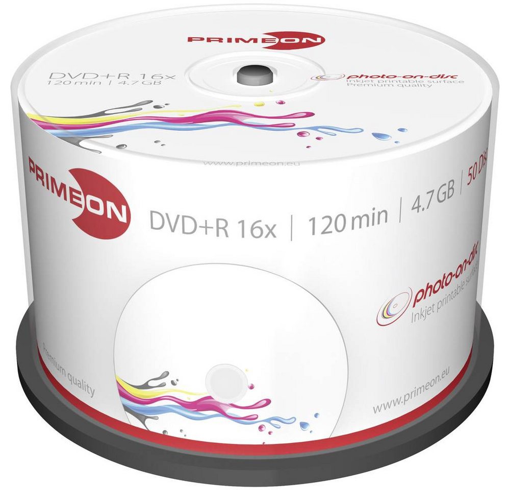 PRIMEON DVD-Rohling DVD+R 4.7GB 16x Photo-on-Disc 50er Spindel, Bedruckbar von PRIMEON
