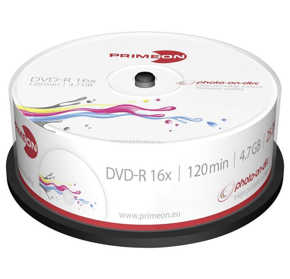 PRIMEON DVD-Rohling DVD-R 4.7GB 16x Photo-on-Disc 25er Spindel, Bedruckbar von PRIMEON