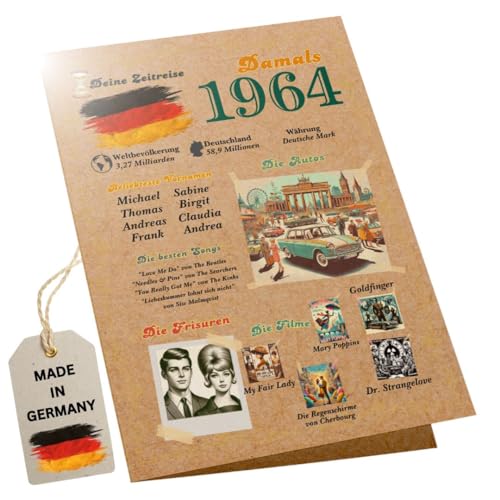 PRINTNOVIA Exklusive 60. Geburtstagskarte mit Umschlag | Jahrgang 1964 Geschenkidee | Einzigartige Glückwunschkarte für Frauen und Männer | Großes Format DIN A5 von PRINTNOVIA