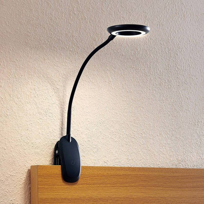 Prios LED-Klemmleuchte Harumi, schwarz, Akku, USB, 51 cm von PRIOS